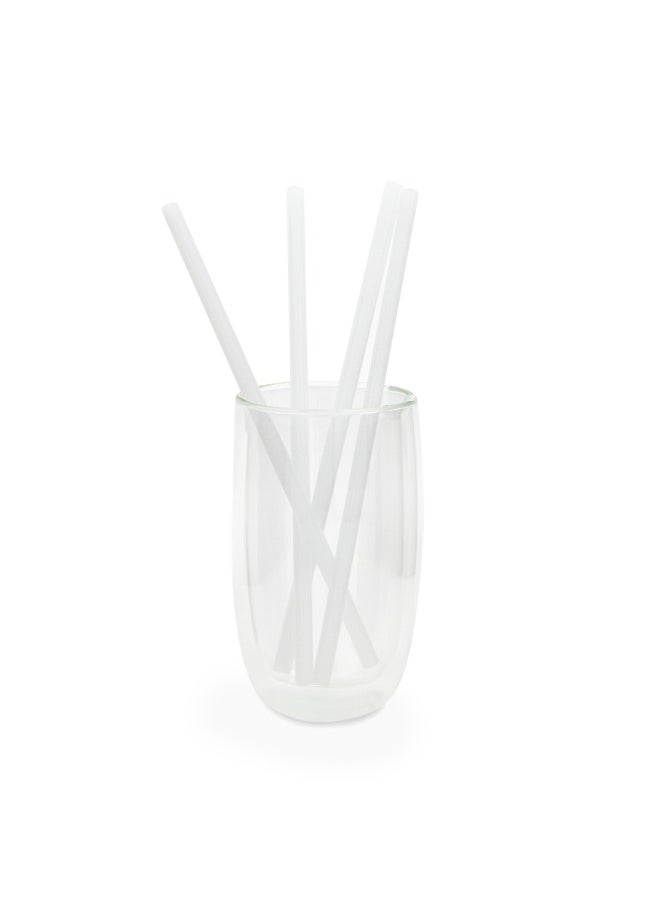 BRIGHTLY LABS Glass drinking straws, transparent and reusable, ideal for milkshakes, frozen drinks, smoothies, tea, and juice. This set includes four white glass straws along with a cleaning brush.  - Image 2