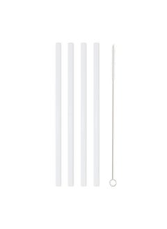 BRIGHTLY LABS Glass drinking straws, transparent and reusable, ideal for milkshakes, frozen drinks, smoothies, tea, and juice. This set includes four white glass straws along with a cleaning brush.  - Image 1