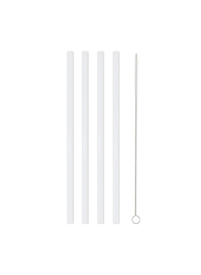 BRIGHTLY LABS Glass drinking straws, transparent and reusable, ideal for milkshakes, frozen drinks, smoothies, tea, and juice. This set includes four white glass straws along with a cleaning brush.  - Image 1