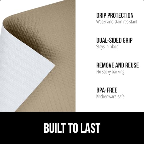 Gorilla Grip بطانة رف GORILLA GRIP DripGuard، واقي غير لاصق للأدراج وخزائن المطبخ، مقاوم للانزلاق، بطانة بلاستيكية ناعمة خالية من BPA للخزائن، الحمامات، الخزائن، 12x240 بوصة، بيج - Image 2