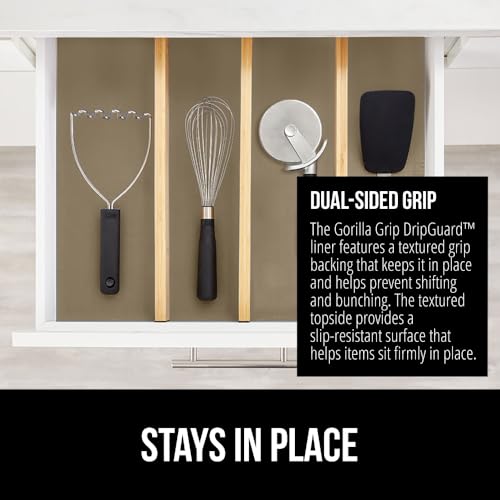 Gorilla Grip بطانة رف GORILLA GRIP DripGuard، واقي غير لاصق للأدراج وخزائن المطبخ، مقاوم للانزلاق، بطانة بلاستيكية ناعمة خالية من BPA للخزائن، الحمامات، الخزائن، 12x240 بوصة، بيج - Image 4