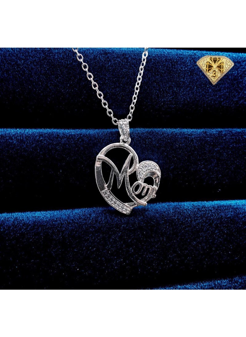 3Diamonds 3Diamonds Women’s Platinum-Plated Heart Pendant Necklace – “Mom” Design with Crystal Accents 