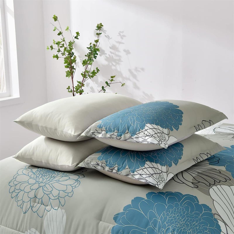 Yiran 7 Pieces Bed in a Bag Blue Floral Comforter Set Queen Size Flowers Comforter Set Soft Microfiber Bedding Set (1 Comforter 1 Flat Sheet 1 Fitted Sheet 2 Pillowshams 2 Pillowcases) - Image 5