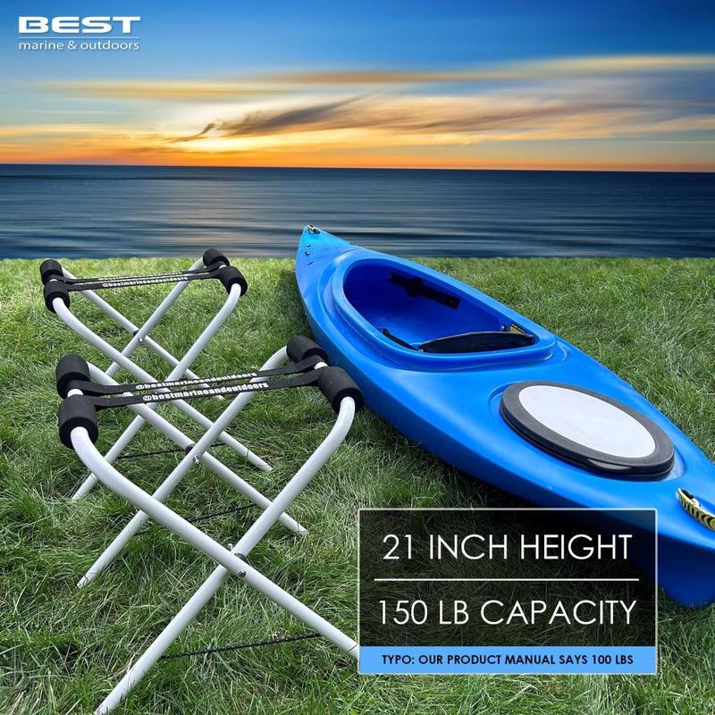 Best Marine and Outdoors Best Marine Folding Kayak Stands, Extra Tall Freestanding Storage Rack for Kayaks, Canoes & SUP Paddle Boards, 150lb Weight Capacity, Portable Boating Accessories - Image 2