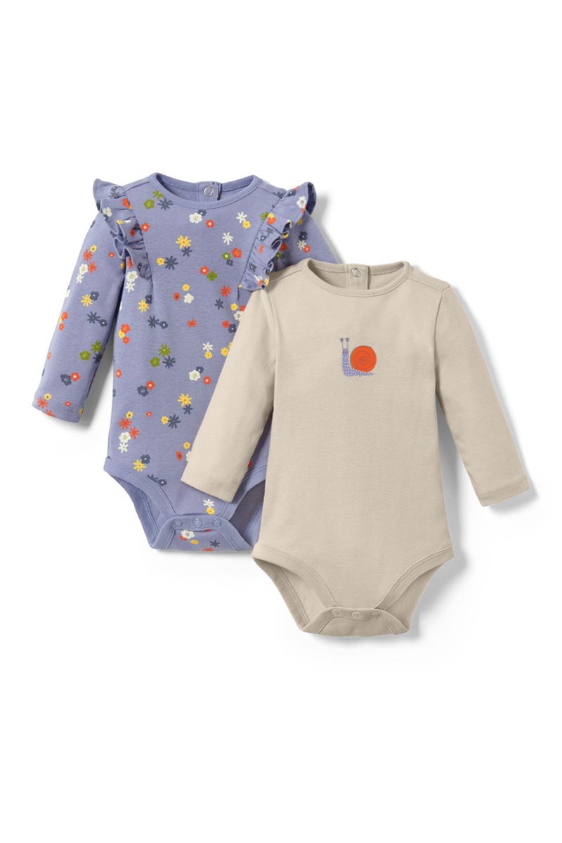 Tchibo Toddlers Girl 2Pcs Printed Long Sleeve Bodysuits, Light Purple/Ivory - Image 2