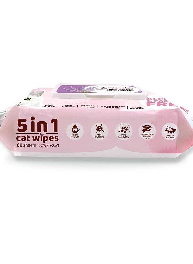 كيت كات مناديل مبلله للقطط برائحة اللافندر- مناديل مبللة للقطط 5 في 1 لتنظيف الأذن، العين، الوجه، الفرو والكفوف - 80 منديل - Image 3
