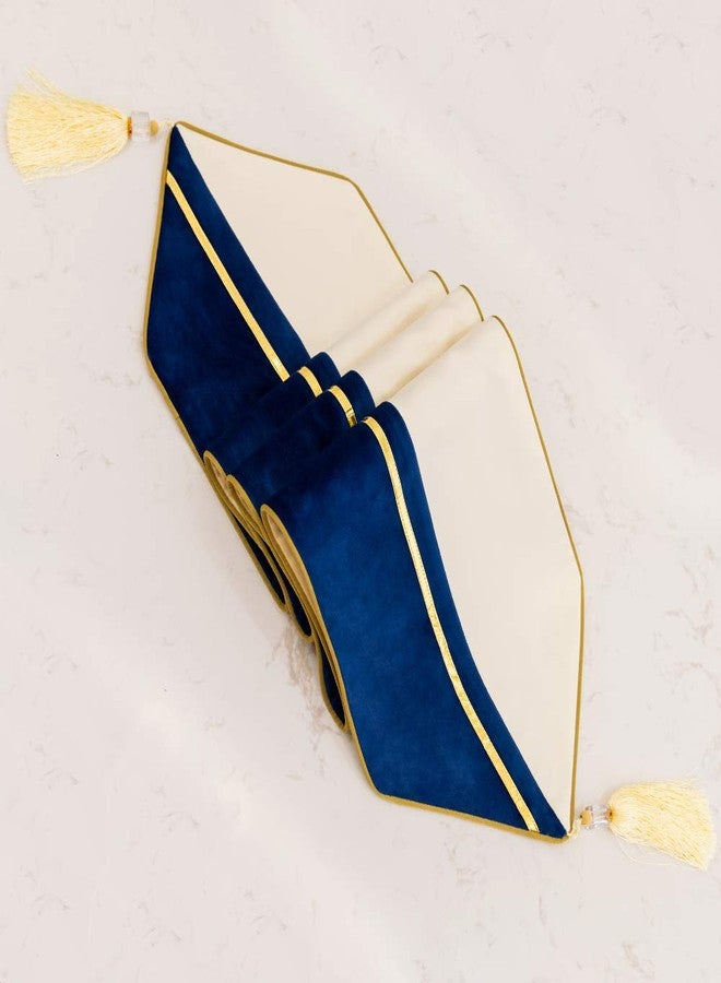 Avigers 12 x 90 Inch Decorative Luxury Navy Blue White Gold Leather Striped Patchwork Velvet Table Runners with Tassels for Home Living Room Bedroom Art Decor Wedding - Image 3