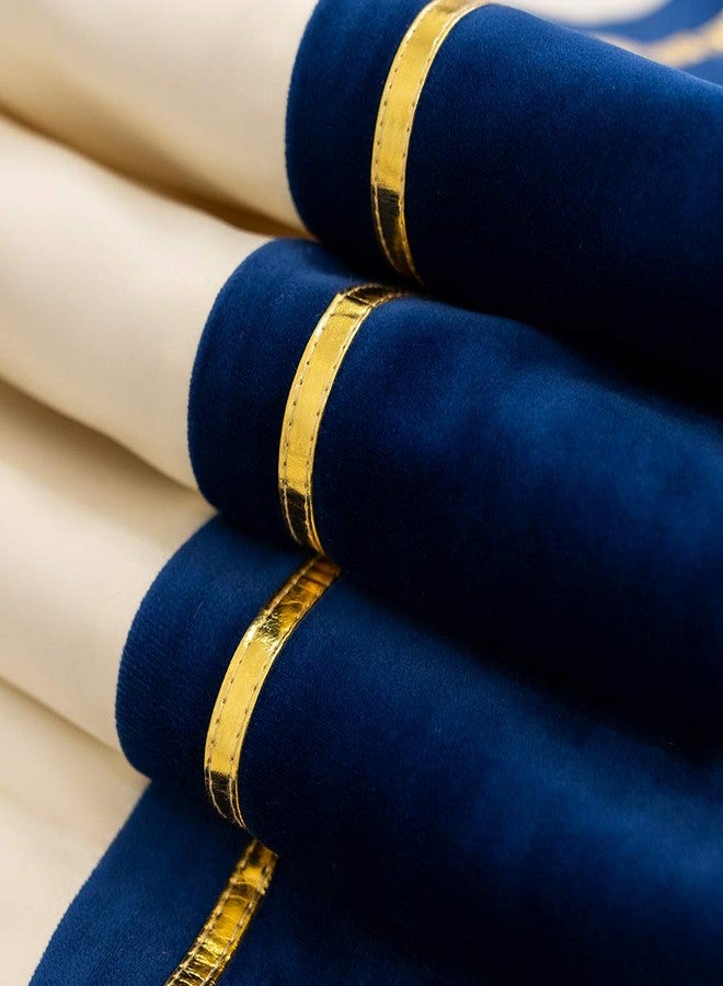 Avigers 12 x 90 Inch Decorative Luxury Navy Blue White Gold Leather Striped Patchwork Velvet Table Runners with Tassels for Home Living Room Bedroom Art Decor Wedding - Image 4