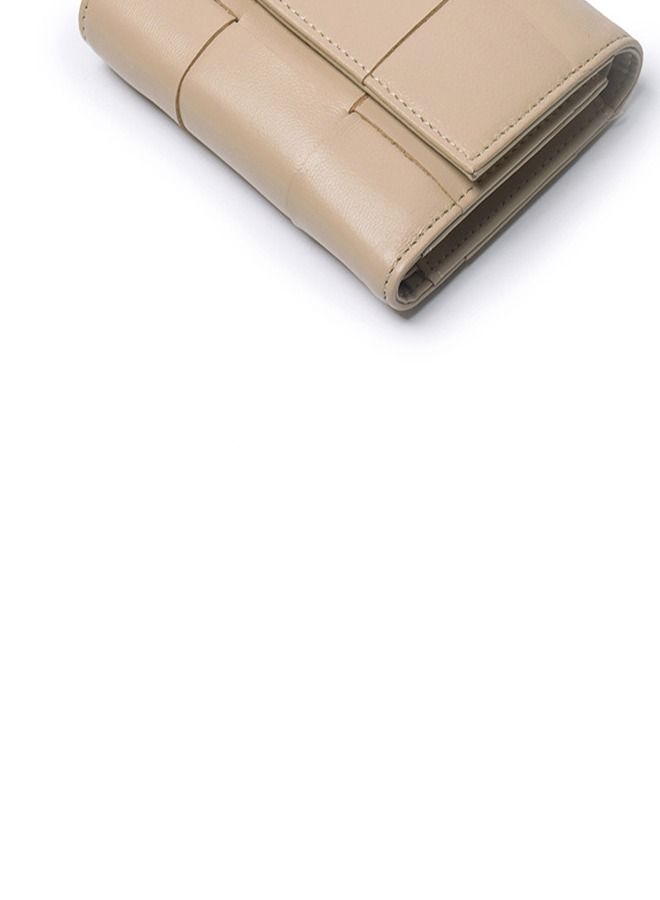 Loquat Leather Hand-Woven Three-Fold Wallet Beige  - Image 3