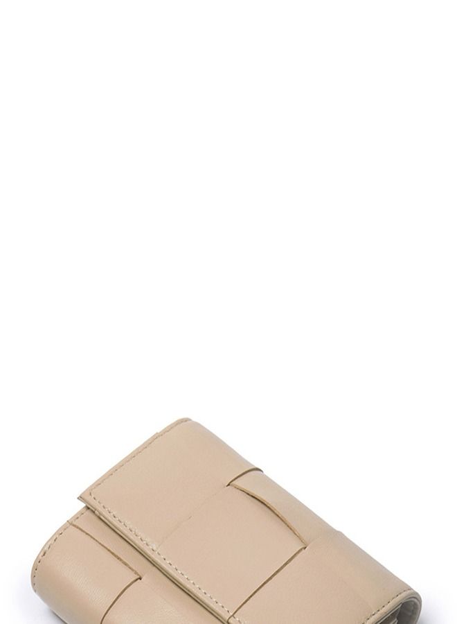 Loquat Leather Hand-Woven Three-Fold Wallet Beige  - Image 2