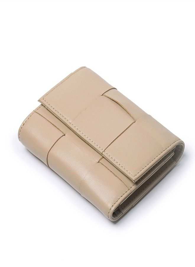 Loquat Leather Hand-Woven Three-Fold Wallet Beige  - Image 1