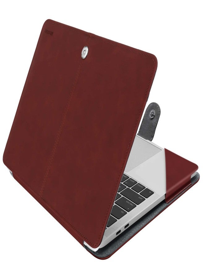 موسيسو جراب MOSISO متوافق مع MacBook Air 13 بوصة M2 A2681 M1 A2337 A2179 A1932/Pro 13 بوصة M2 M1 A2338 A2251 A2289 A2159 A1989 A1706 A1708، غطاء حماية من الجلد الصناعي، لون أحمر عنابي - Image 1