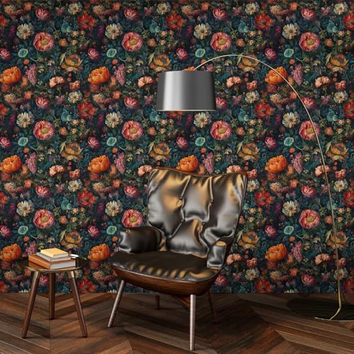 MuralPeel Vintage Flowers Garden Orange/Pink/Red Floral Botanical Leaf Peel and Stick Wallpaper Self Adhesive Removable Easy Peel Off Contact Paper Stick on Wall for Bedroom Cabinet Renter Friendly - Image 4