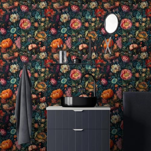MuralPeel Vintage Flowers Garden Orange/Pink/Red Floral Botanical Leaf Peel and Stick Wallpaper Self Adhesive Removable Easy Peel Off Contact Paper Stick on Wall for Bedroom Cabinet Renter Friendly - Image 3