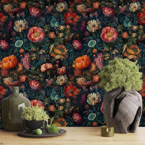 MuralPeel Vintage Flowers Garden Orange/Pink/Red Floral Botanical Leaf Peel and Stick Wallpaper Self Adhesive Removable Easy Peel Off Contact Paper Stick on Wall for Bedroom Cabinet Renter Friendly - Image 2