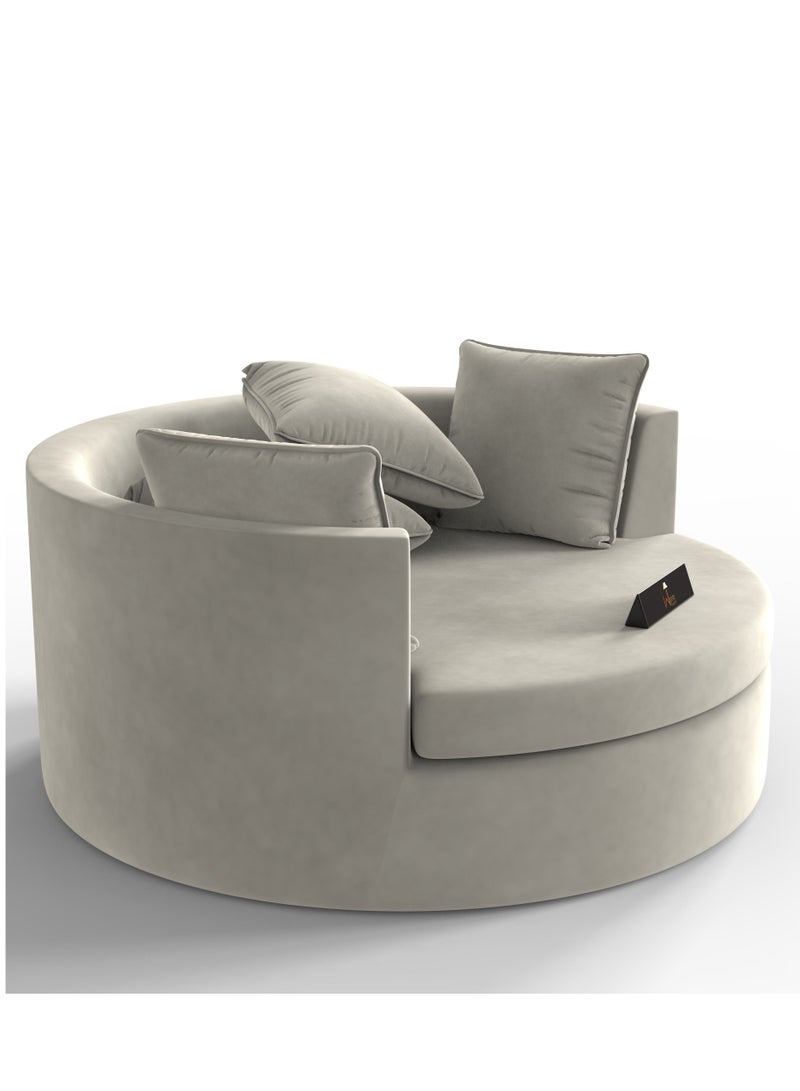 وودن تويست كرسي أريكة دائري خشبي من الخشب الصلب تويست المخملية (بيج) - Image 3