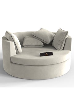 Wooden Twist Wooden Twist Velvet Round Solid Wood Barrel Sofa Chair ( Beige )  - Image 2