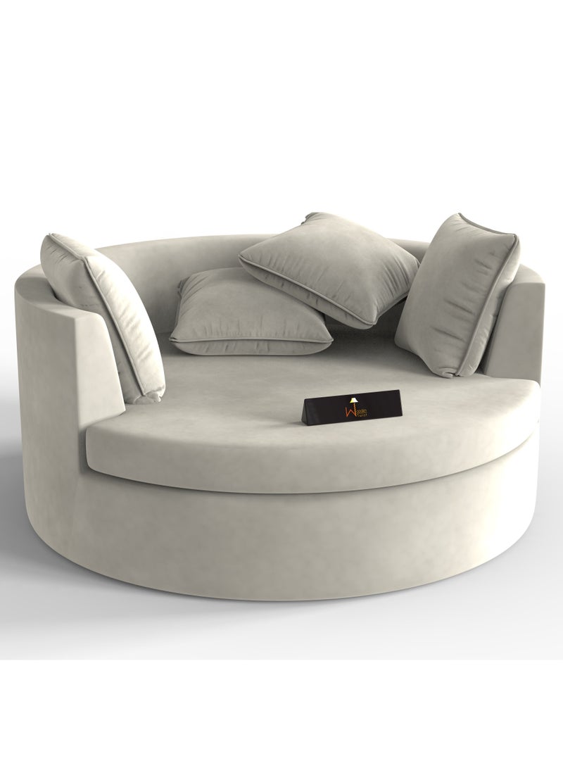 وودن تويست كرسي أريكة دائري خشبي من الخشب الصلب تويست المخملية (بيج) - Image 2