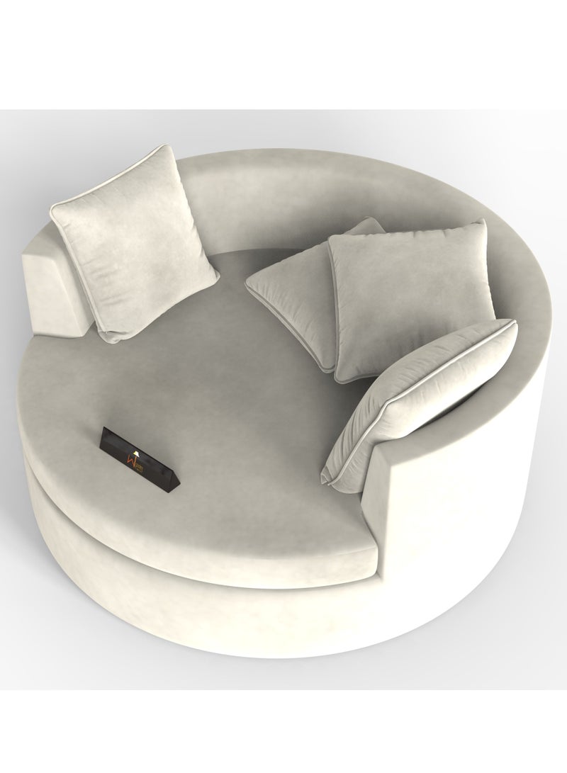 وودن تويست كرسي أريكة دائري خشبي من الخشب الصلب تويست المخملية (بيج) - Image 5