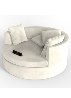 Wooden Twist Wooden Twist Velvet Round Solid Wood Barrel Sofa Chair ( Beige )  - Image 4