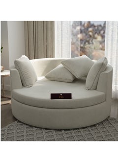 Wooden Twist Wooden Twist Velvet Round Solid Wood Barrel Sofa Chair ( Beige )  - Image 1
