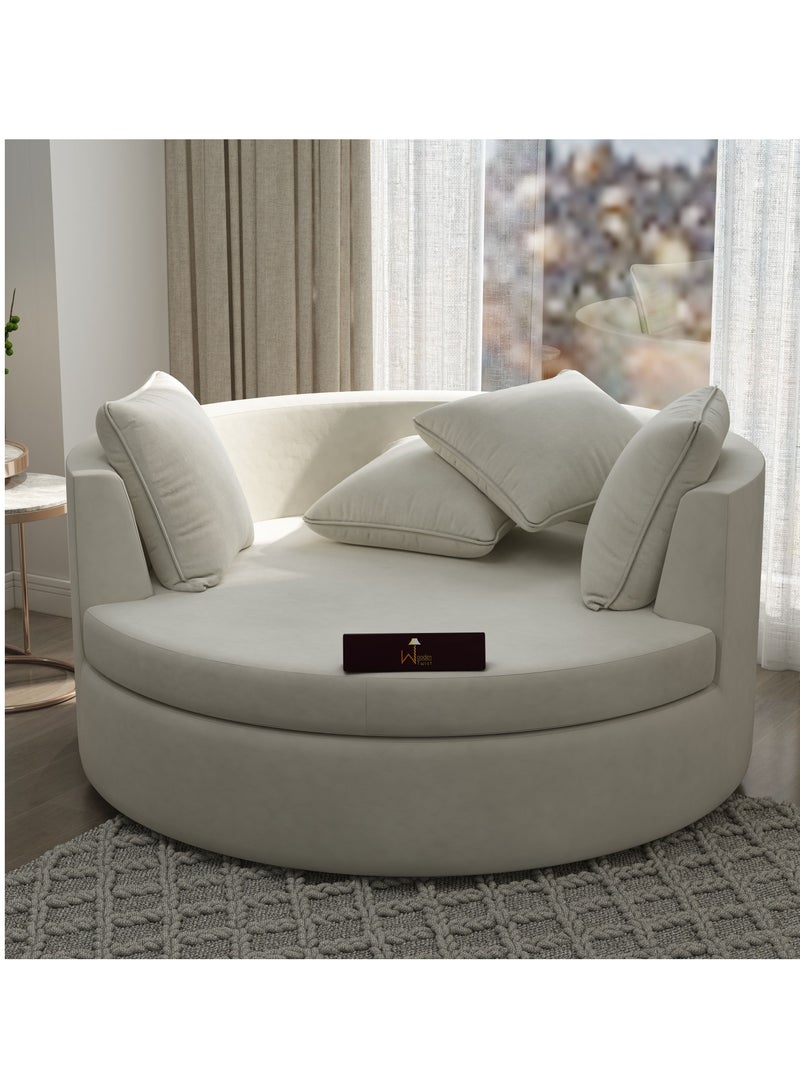 وودن تويست كرسي أريكة دائري خشبي من الخشب الصلب تويست المخملية (بيج) - Image 1