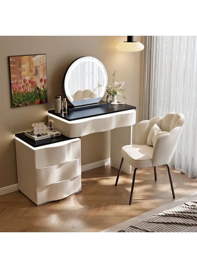 أيه دابليو دي طقم تسريحة حديث مع مرآة وكرسي – طاولة مكياج 120 سم بتصميم أدراج مموجة باللونين الأبيض والأسود - Image 1