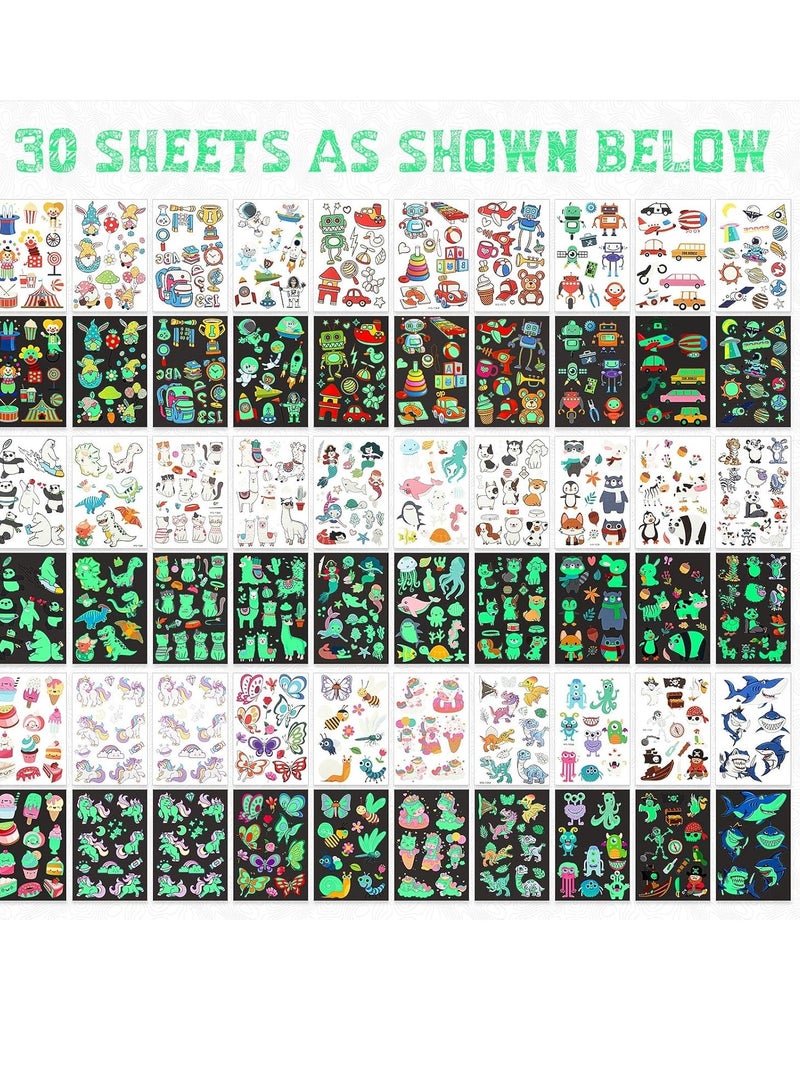 Sinmoe Sinmoe 30 Sheets 400 Pieces Glitter Temporary Tattoos for Kids Waterproof Butterfly Mermaid Unicorn Cartoon Stickers Glow Tattoo for Girls Birthday Party Favors Goodie Bags Fillers(Luminous Pattern) - Image 2
