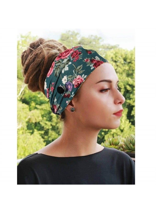 Bohend Boho Button Headband Wide Stretchy Daily Use Knotted Headwear Sport Athletic Yoga Gym Hair Accessories for Women and Girls(3pcs) (J) - Image 2
