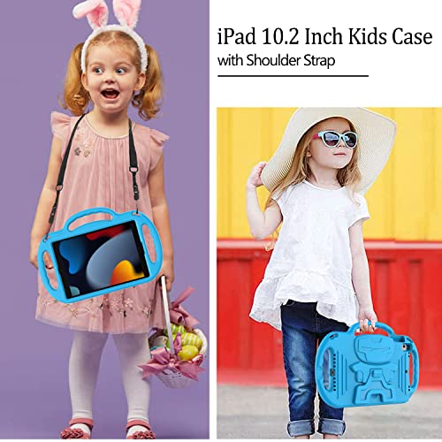 LTROP Kids Case for iPad 9th/8th/7th Generation 10.2 Inch with Shoulder Strap, Shockproof Lightweight Handle Stand Child Bumper Case, Blue - Image 2