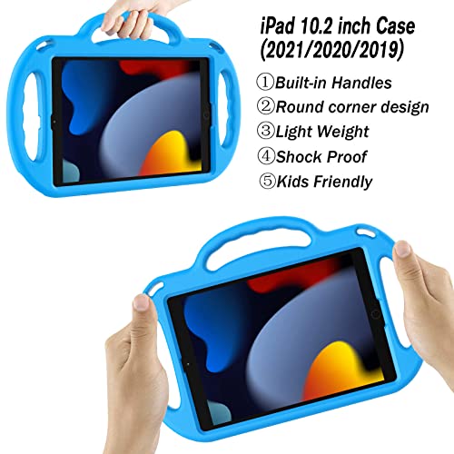 LTROP Kids Case for iPad 9th/8th/7th Generation 10.2 Inch with Shoulder Strap, Shockproof Lightweight Handle Stand Child Bumper Case, Blue - Image 3