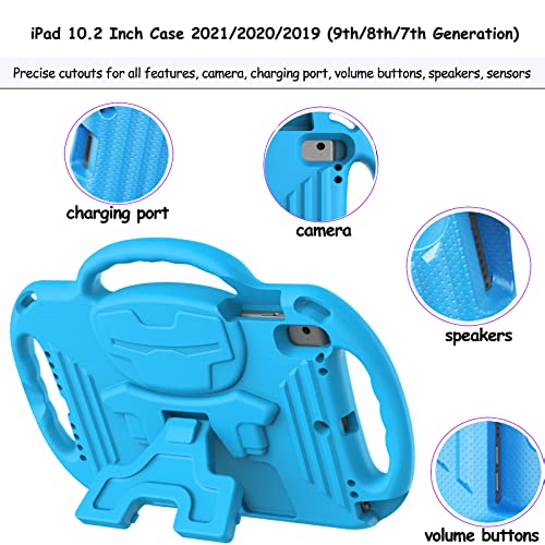 LTROP Kids Case for iPad 9th/8th/7th Generation 10.2 Inch with Shoulder Strap, Shockproof Lightweight Handle Stand Child Bumper Case, Blue - Image 4