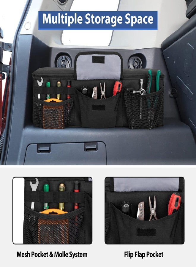 GRAOSO Car Trunk Organizer Compatible with Toyota FJ Cruiser 2007-2021, Rear Storage Bag with 3 Pieces of 1.5” Wide Hook&Loop Tapes, 2 Adjustable Hanging Loops, Multiple Pockets, Black - Image 3