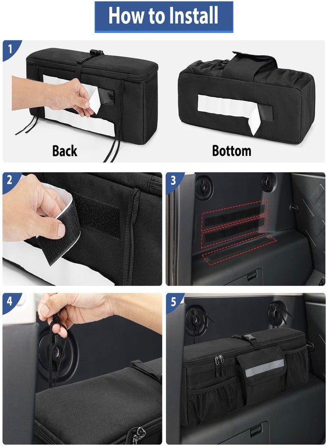 GRAOSO Car Trunk Organizer Compatible with Toyota FJ Cruiser 2007-2021, Rear Storage Bag with 3 Pieces of 1.5” Wide Hook&Loop Tapes, 2 Adjustable Hanging Loops, Multiple Pockets, Black - Image 4