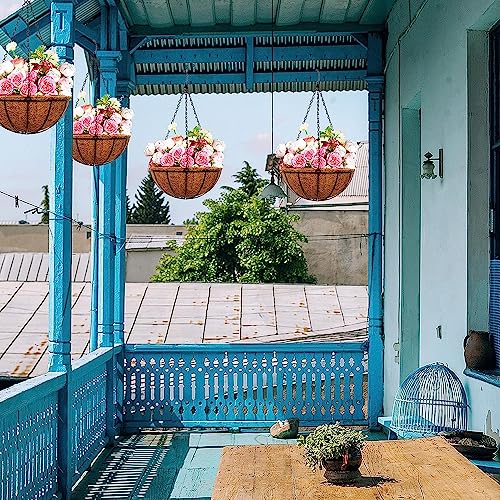 Tim Tim Agro 5PCS Metal Hanging Planters Basket with Coco Coir Liner 12 Inch Round Wire Plant Holder Porch Decor Flower Pot Hanger Garden Decor Watering Hanging Baskets (12) - Image 5