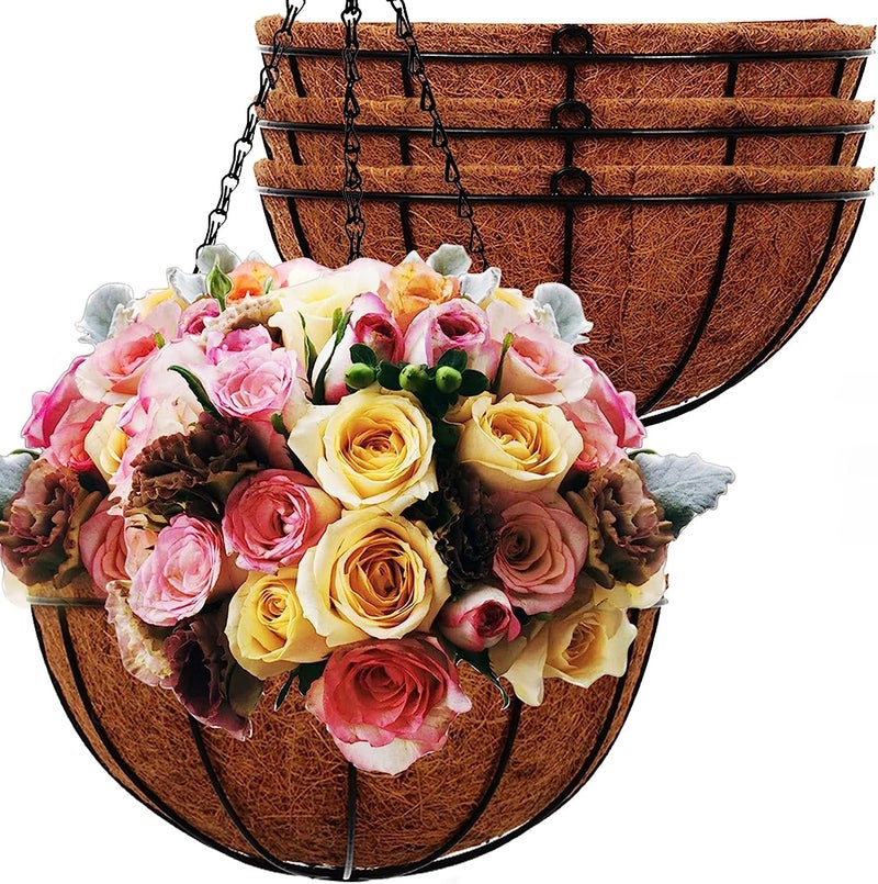 Tim Tim Agro 5PCS Metal Hanging Planters Basket with Coco Coir Liner 12 Inch Round Wire Plant Holder Porch Decor Flower Pot Hanger Garden Decor Watering Hanging Baskets (12) - Image 1