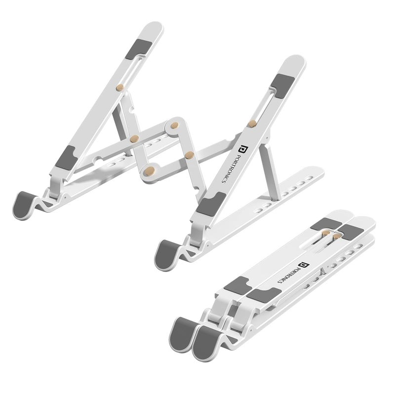 Portronics My Buddy K Lite Foldable Laptop Stand with Adjustable Heights AntiSlip Silicone Pads Collapsible Design 5 kg Max Weight ABS Build Portable Lightweight Holder Riser White - Image 1