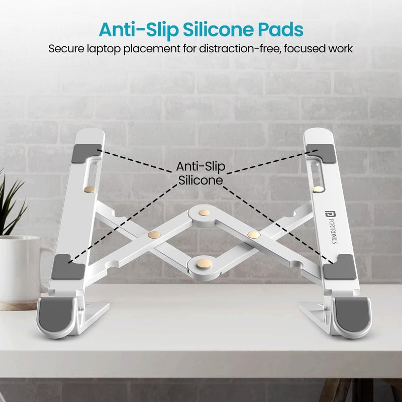 Portronics My Buddy K Lite Foldable Laptop Stand with Adjustable Heights AntiSlip Silicone Pads Collapsible Design 5 kg Max Weight ABS Build Portable Lightweight Holder Riser White - Image 5