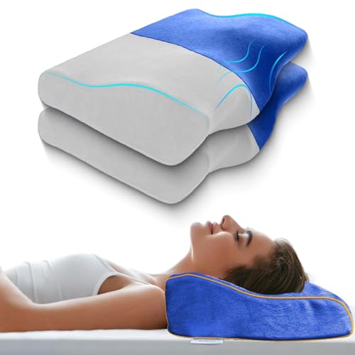 Sleepsia Cervical Pillow for Neck Pain & Shoulder Pain Relief | 1-Year Warranty| Orthopedic Memory Foam Pillow, Cervical Pillow, Spondylitis-Ortho Neck Support Medical Pillow (Blue), Pack of 2 - Image 1