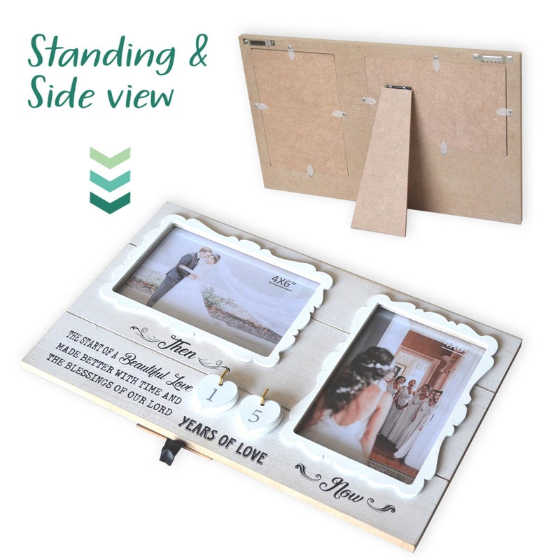 EXQUIDECA White Farmhouse Wife and Husband 2 Slot Picture Frame Holds 4X6 Inches Photos,1-99 Years of Love Anniversary Wedding Marriage Blessing Gifts for Couples - Image 5