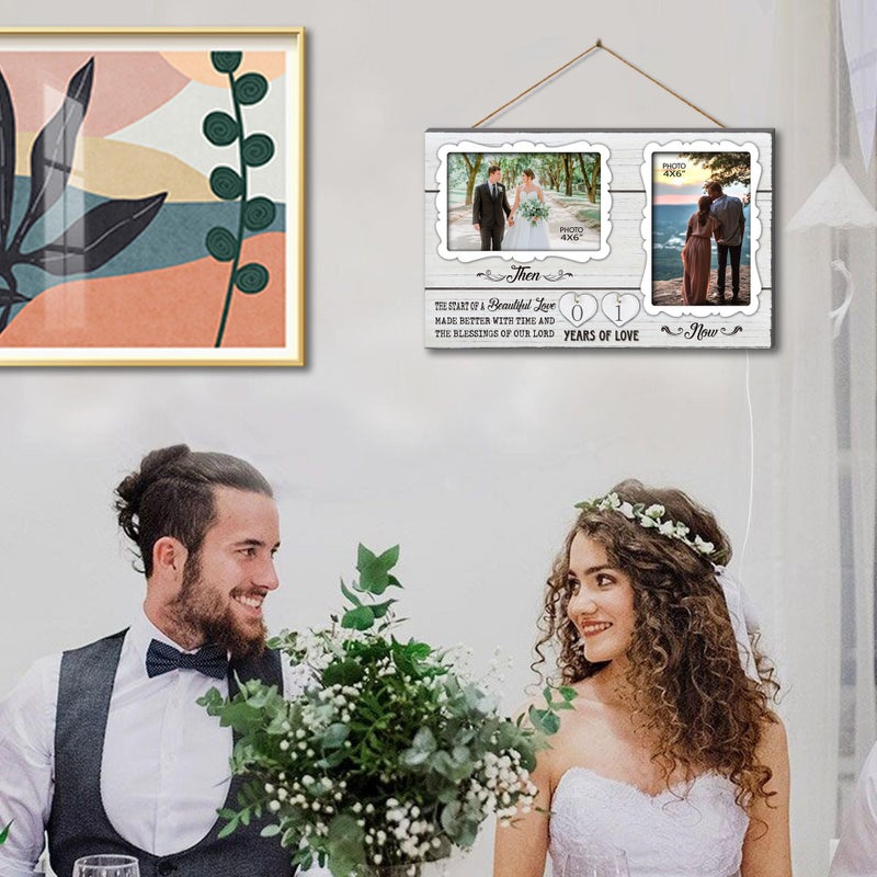 EXQUIDECA White Farmhouse Wife and Husband 2 Slot Picture Frame Holds 4X6 Inches Photos,1-99 Years of Love Anniversary Wedding Marriage Blessing Gifts for Couples - Image 2