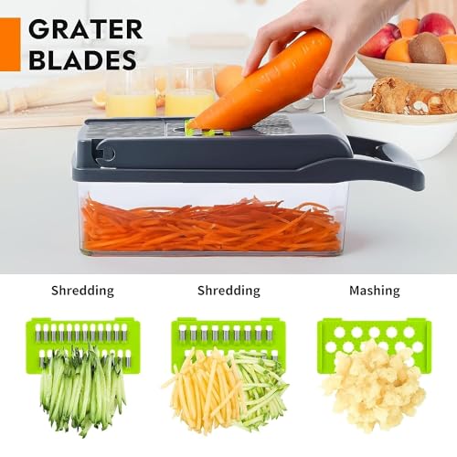 NixtiL 14 in 1 Multipurpose Chopper, Fruits & Vegetable Cutters, Grater Peeler Chipser, Unbreakable Food Grade Body, Chopper for Kitchen | Easy Push to Clean Button Slicer Dicer - Image 5