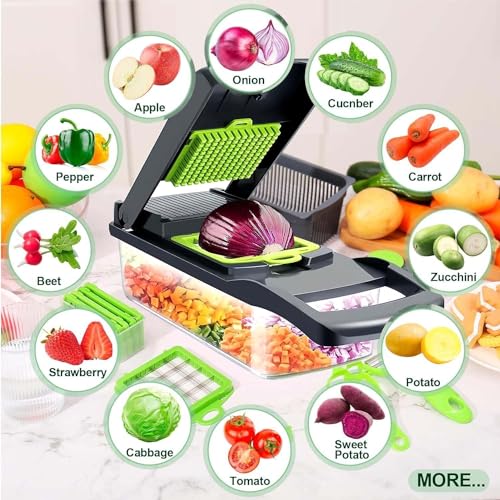 NixtiL 14 in 1 Multipurpose Chopper, Fruits & Vegetable Cutters, Grater Peeler Chipser, Unbreakable Food Grade Body, Chopper for Kitchen | Easy Push to Clean Button Slicer Dicer - Image 2