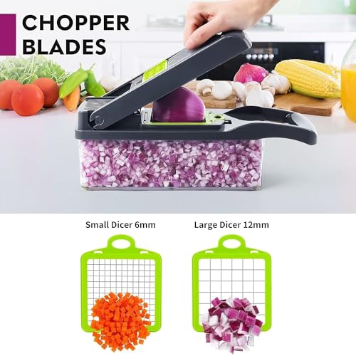 NixtiL 14 in 1 Multipurpose Chopper, Fruits & Vegetable Cutters, Grater Peeler Chipser, Unbreakable Food Grade Body, Chopper for Kitchen | Easy Push to Clean Button Slicer Dicer - Image 4