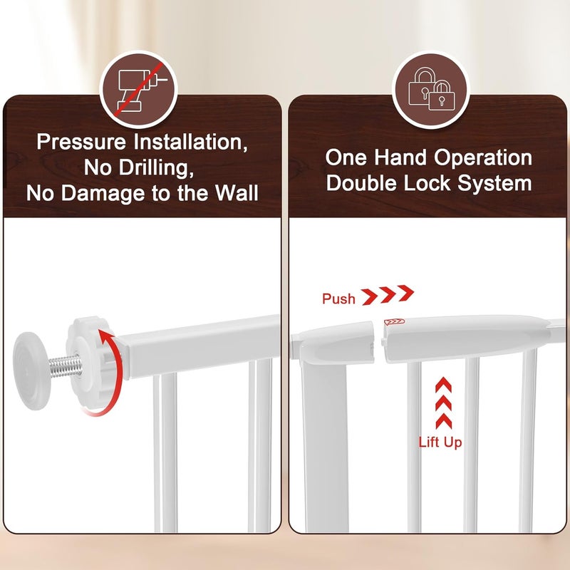 DEARBB Extra Wide Baby Gate Ultra Narrow Spacing 30117736 Pressure Mounted Double Lock Swing Auto Close Walk Through Metal Safety Pet Gate for Stairs and House Doorway Kitchen - Image 4