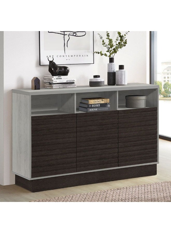 DANUBE HOME Nicosia Sideboard Cabinet Strong And Sturdy Kitchen Organiser Rack Modern Design Buffet Cabinet Side Board For Dining Room Bar Kitchen L150Xw40Xh95.5Cm - White Oak/Black 