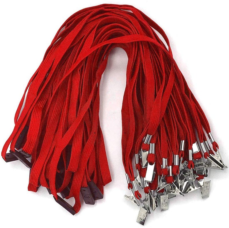 Bird Fiy Lanyards Breakaway Bulk Red Lanyards Neck Flat Safety Badge Lanyard Bulldog Clip (Red, 50 PCS) - Image 1