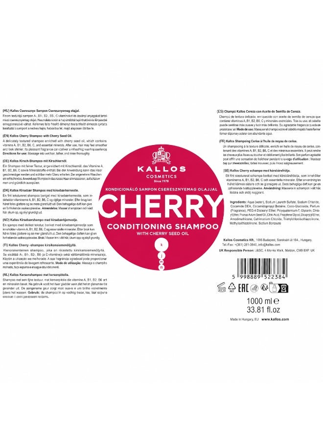 Kallos Cherry Shampoo with cherry seed oil 1000ml – Nourishing Shampoo for Soft & Healthy Looking Hair - Image 2