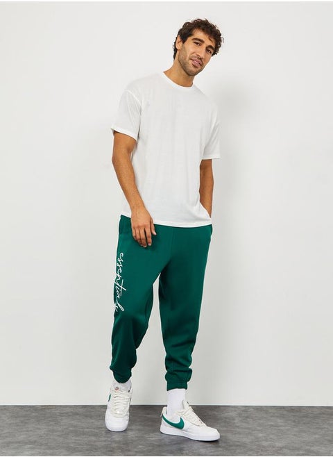 Slogan Print Oversized Fit Jogger with Slip Pocket