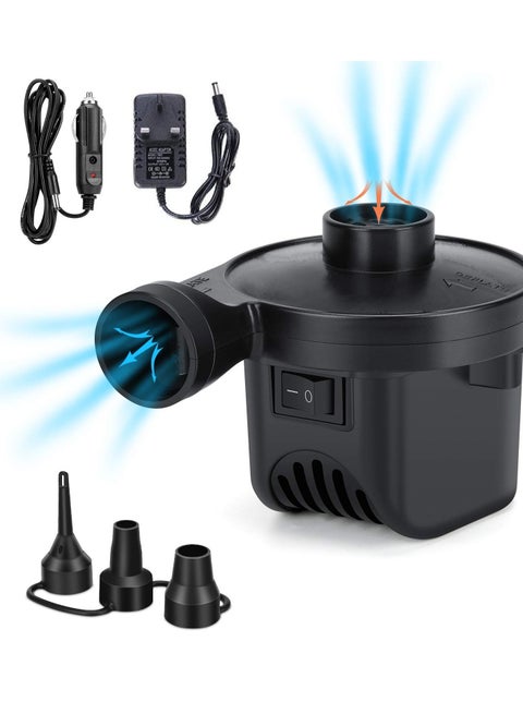 Electric Air Pump Portable Quick-Fill Air Pump with 3 Nozzles 220V AC/12V DC Perfect Inflator/Deflator Pumps (Dual-use power adapter)